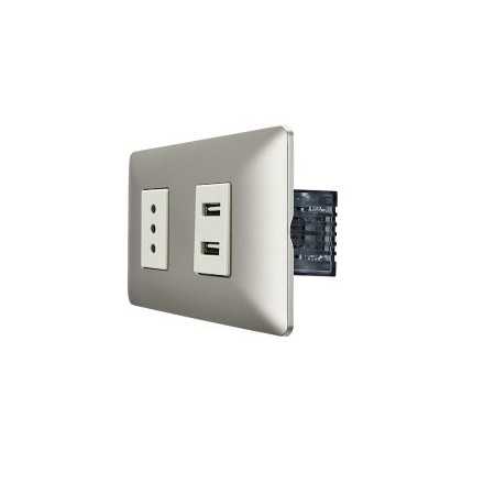 Enchufe Simple 10A 250V + Toma USB Stanford Champagne